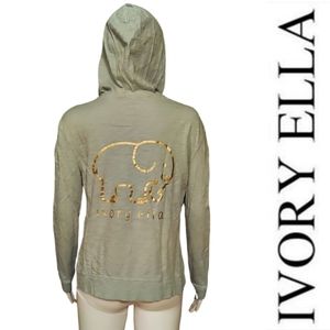 Ivory Ella Sage Green/Gold Foil Logo Lightweight Cotton Hoodie